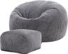 icon - Kingston Zitzak Fauteuil met Poef - Ribfluweel - Houtskool