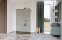 FortiFura Galeria Vrijstaande Inloopdouche - 90x200cm - Rookglas - Antikalk - 8mm Veiligheidsglas - Geborsteld Gunmetal
