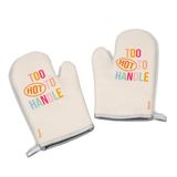 Fisura – Originele ovenhandschoenen “Too hot to handle”. Set van 2 hittebestendige barbecuehandschoenen met print, ideaal voor koken, grillen, met lus om op te hangen.