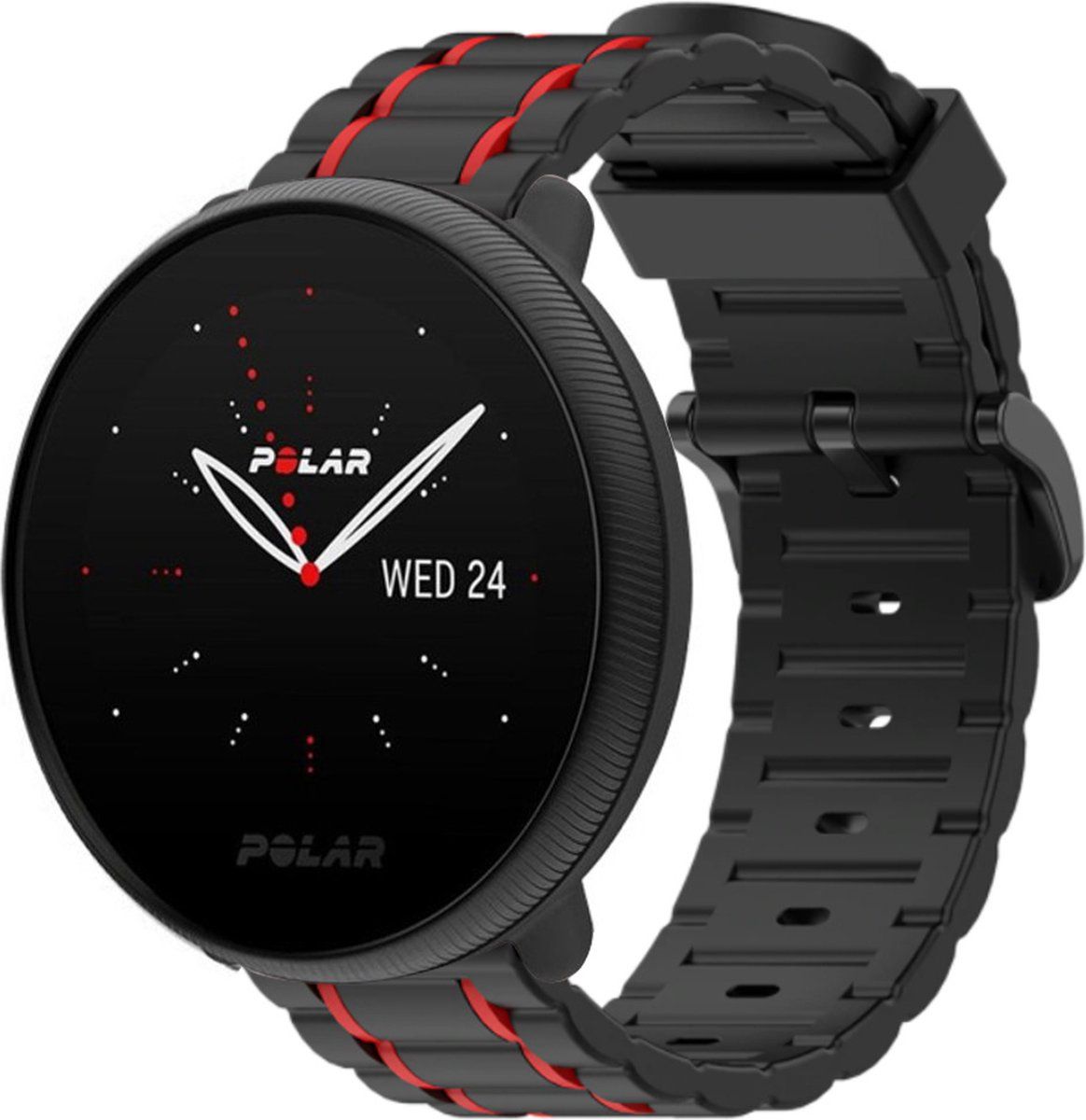 Strap-it Polar Ignite 2 sport gesp band - zwart/rood