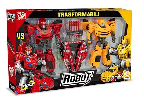 Teorema Giocattoli, Verwisselbare robot, VS-set met 2 robot-actiefiguren, om te zetten in sportwagen, kinderspel met wapens en accessoires inbegrepen