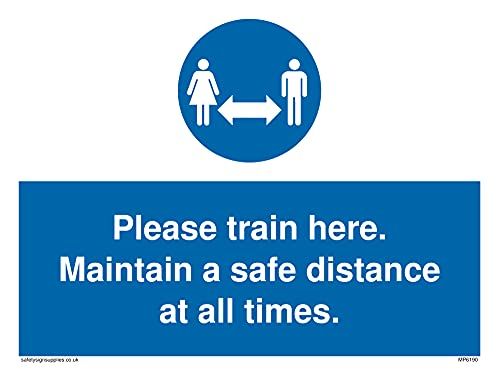 Viking Signs Pack van vijf - Train hier. Handhaaf een veilige afstand te allen tijde. Teken - 200x150mm - A5L