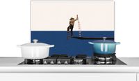 KitchenYeah Spatscherm keuken - Vrouw - Retro - Compliment - Blauw - 70x50 cm - Aluminium