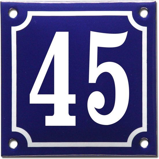EmailleDesign® Emaille huisnummer blauw/wit nr. 45