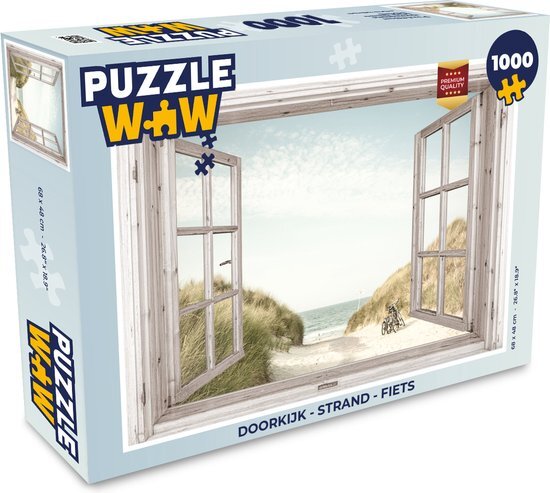 MuchoWow Puzzel Doorkijk - Strand - Fiets - Legpuzzel - Puzzel 1000 stukjes volwassenen