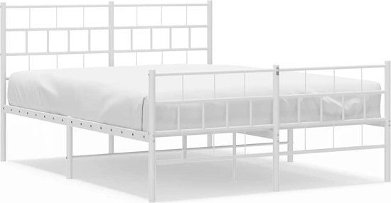 vidaXL Bedframe met hoofd- en voeteneinde Metaal Wit 135x190 cm