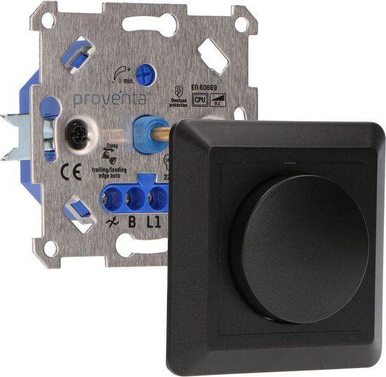 Proventa Premium Inbouw Dimmer - LED, Halogeen & Gloeilampen - Zwart - 3-250W