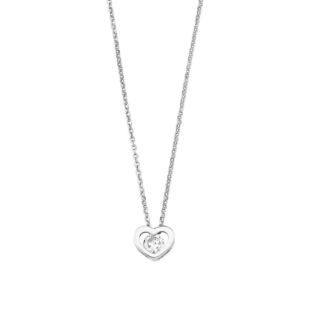 Ketting met hanger voor dames - Sterling zilver 925 - Zirkonia (synth.) hartje - Wit