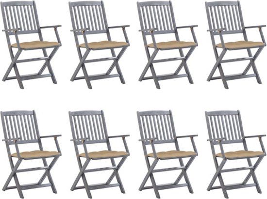 vidaXL Tuinstoelen 8 stuks inklapbaar met kussens massief acaciahout