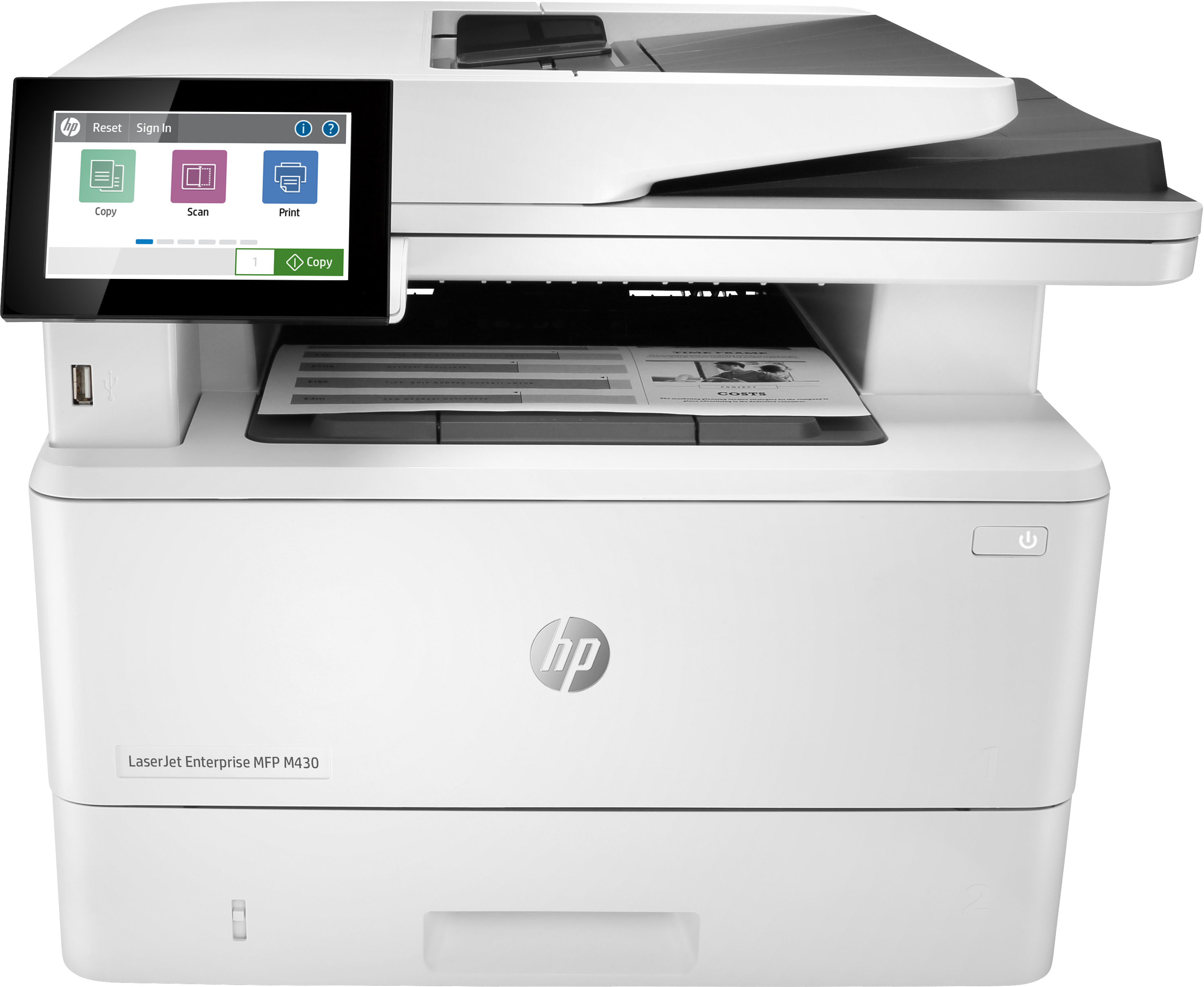 HP HP LaserJet Enterprise MFP M430f, Zwart-wit, Printer voor Bedrijf, Printen, kopi&#235;ren, scannen, faxen, Automatische documentinvoer voor 50 vellen; Dubbelzijdig printen; Dubbelzijdig scannen; Printen via USB-poort aan de voorzijde; Compact formaat; Energiezuinig; Optimale beveiliging