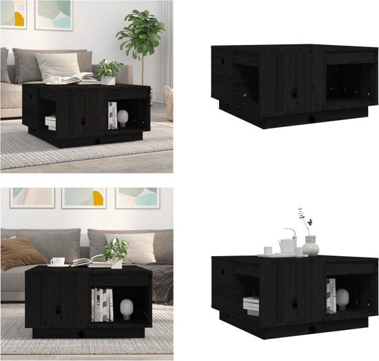 vidaXL Salontafel 60x61x32,5 cm massief grenenhout zwart