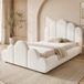 STILVORA Gestoffeerd Bed 90 x 200 cm - Eenpersoons Kinderbed Met Golvend Hoofdbord - Lattenbodem - Voor Kinderkamer - Bouclestof - Beige - Zonder Matras