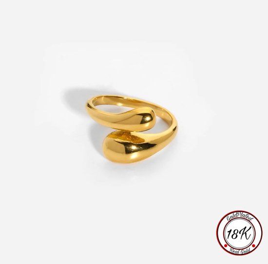 Borasi Druppel Ring Goud Kleurig - 18K Goldplated - Verstelbaar - Vrouwen