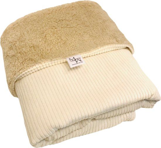 Mauties Mama Wiegdeken - Off white rib & Teddy taupe - 70 x 100cm - Handgemaakt