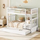 MODFU Bedframe 90x200 cm – wit – stapelbed met uittrekbed (90x190 cm) en stabiele trap