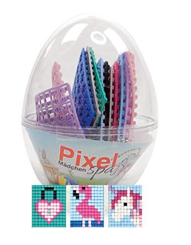 Pracht Creatives Hobby Pixel P90062-12501 leuke cadeauset in ei, leuk paascadeau voor meisjes, met 3 motieven eenhoorn, flamingo en hartslot