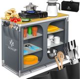 KESSER® Campingkeuken Opvouwbaar - Campingkast inclusief Opbergtas - Kampeerkeuken Kampeerkast Camping Keuken - Grijs / Typ F6