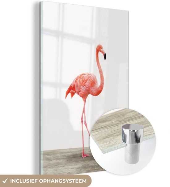 MuchoWow® Glass Painting 60x90 cm - Acrylic Glass Painting - Flamingo - Pink - Bird - Girls - Boys - Child - Photo on Glass - Paintings