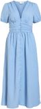 VILA Maxi-jurk VIMALENE Korte Mouwen Gestreept A-lijn V-hals Knopen Polyester Coronet Blue