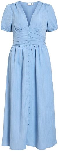 VILA Maxi-jurk VIMALENE Korte Mouwen Gestreept A-lijn V-hals Knopen Polyester Coronet Blue