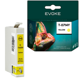 Evoke Compatible Ink for Epson C13T07144011 T0714 Yellow 13.5ml 900 Pages Stylus D78 D92 Dx4000 4050 4400 4450 5000 5050 6000 6050 7000F 7400 7450 8400 8450; Sx100 105 110 115 200 205 210 215 218
