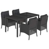 VidaXL 5-delige Tuinset met Kussens, Zwart, van Polyrotan