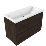 Saniclass Holz Pure Badkamermeubelset - 100x45x63.5cm - Bari keramische wastafel wit - 1 wasbak - zonder kraangat - 2 lades - mat eiken charcoal (hout) SW1420788/SW24928