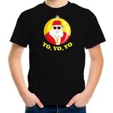 Bellatio Decorations Kerst t-shirt voor kinderen - Kerstman - Zwart - Yo Yo Yo - Kerstdiner 110/116