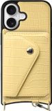 AVY Leren Hoesje Geschikt voor Apple iPhone 16 | Met Magnetische Kaarthouder | Compatibel met MagSafe | Leather Case met Wallet | Croco Geel