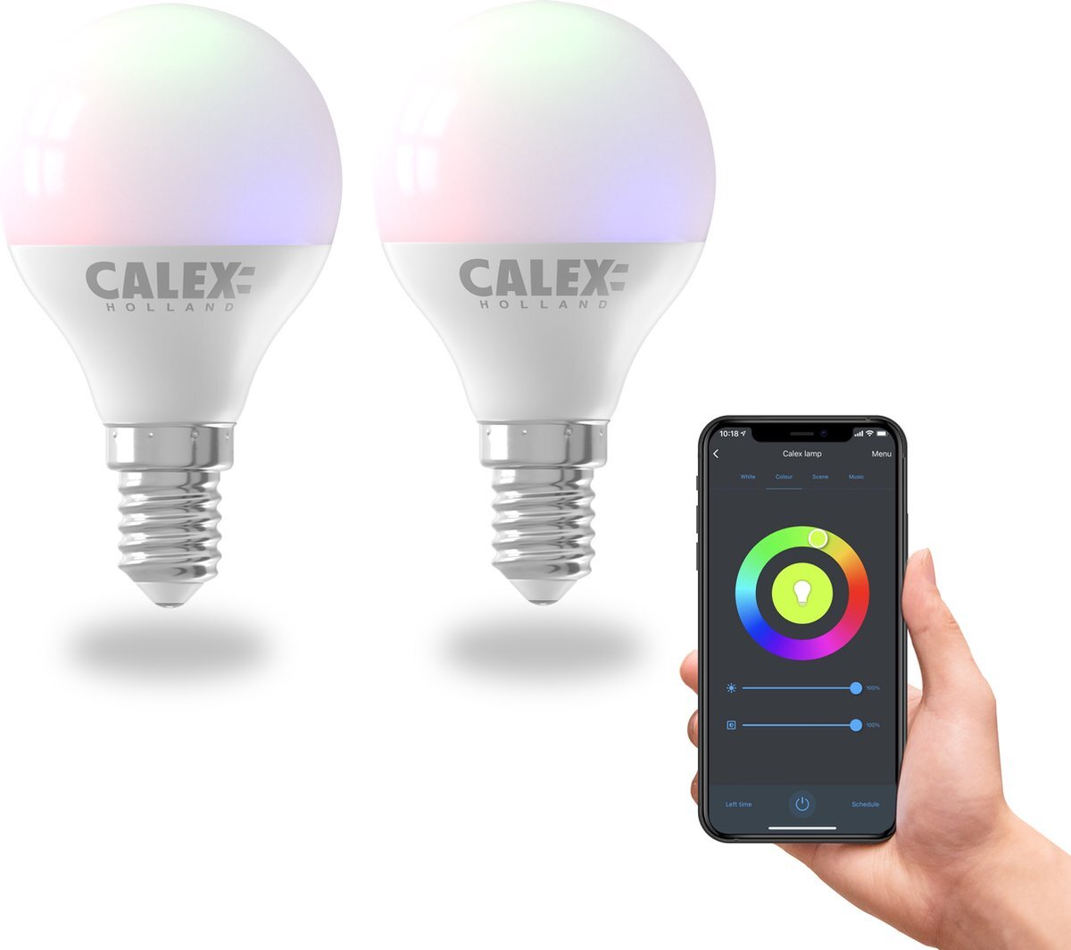 Calex Slimme Lamp - Set van 2 stuks - Wifi LED Verlichting - E14 - Smart Lichtbron - Dimbaar - RGB en Warm Wit licht - 4.9W