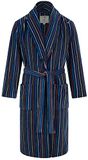 Warme fleece ochtendjas voor heren, marineblauw met veelkleurige strepen, L