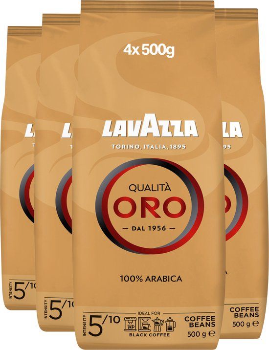Lavazza Qualità Oro Koffiebonen - 100% Arabica Koffie Bonen - Intensiteit 5/10 - 4 x 500 gram