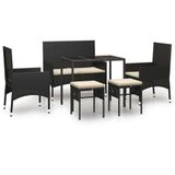 VidaXL 319508 Loungeset met kussens, poly rattan, zwart