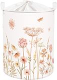 Panier de rangement - Ronde - Polyester - Rose/Blanc - Avec imprimé floral - Pliable - Avec poignées