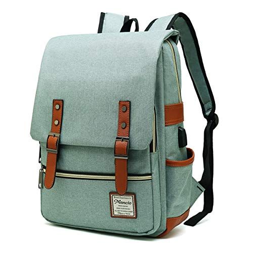 Mancio Slanke laptoprugzak met USB-oplaadaansluiting, vintage, scheurvast, groen