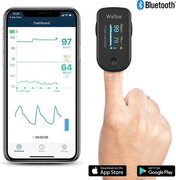 Wellue Saturatiemeter met Hartslagmeter en ViHealth App - Pulse Oximeter - CE Keurmerk - Zuurstofmeter Vinger met Draagkoord en Batterijen- Zwart