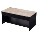 Moderne Happy Garden Moderne salontafel met zwart opklapbaar tafelblad en HEDDA-hout. Houten woonkamertafel met opbergruimte. Rechthoekige tafel met legplank.