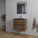 Saniclass Chaci Badkamermeubelset - 60x46x55cm - keramische wastafel zwart - 1 wasbak - 1 kraangat - 2 lades - rechthoekige spiegel - noten