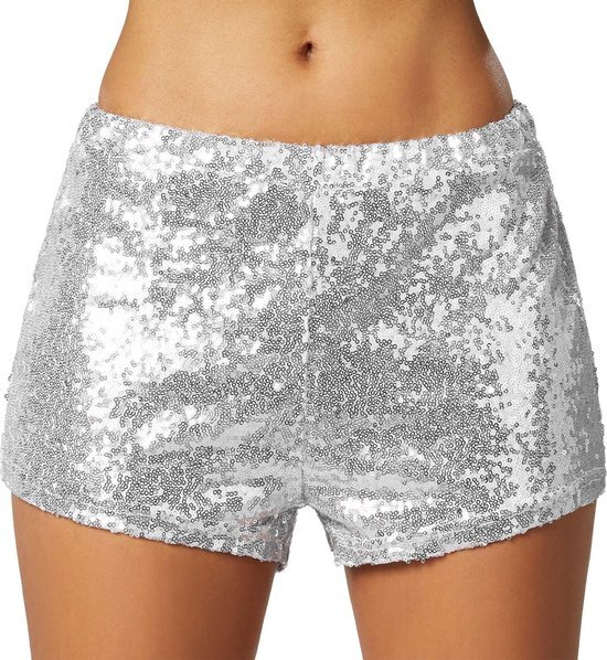 Tectake dressforfun - Pailletten-short zilver M - verkleedkleding kostuum halloween verkleden feestkleding carnavalskleding carnaval feestkledij partykleding - 303892