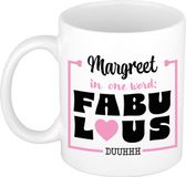 Bellatio Decorations Naam mok Margreet - wit - Fabulous - keramiek - 300 ml