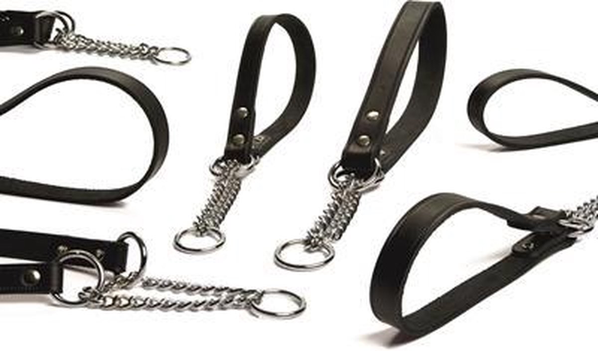 Pet Products Sliphalsband Leer - Met ketting - 55 x 2.5 cm zwart