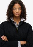 Superdry Dames Geborstelde Kraagloze Kabeltrui Zwart