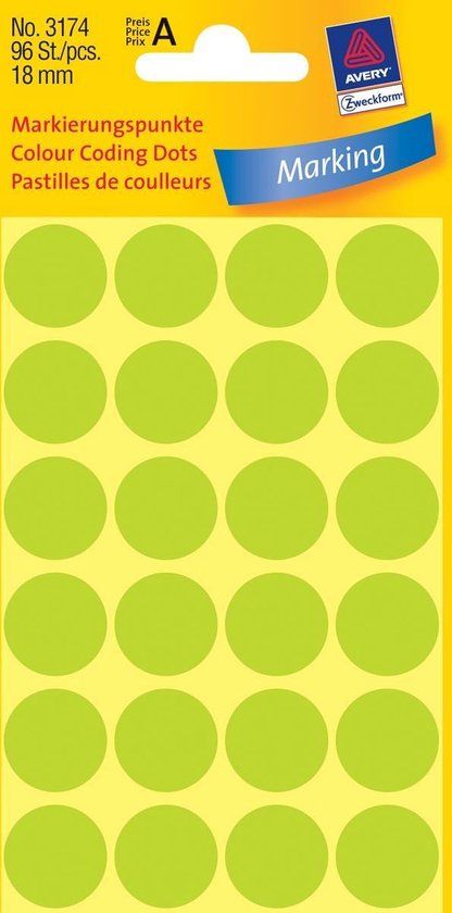 Avery 3174 Ronde Etiketten 18mm Licht Groen