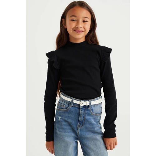 WE Fashion longsleeve met ruches zwart