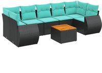 vidaXL - 8-delige - tuinbankset - met - kussens, - zwart - polyrotan