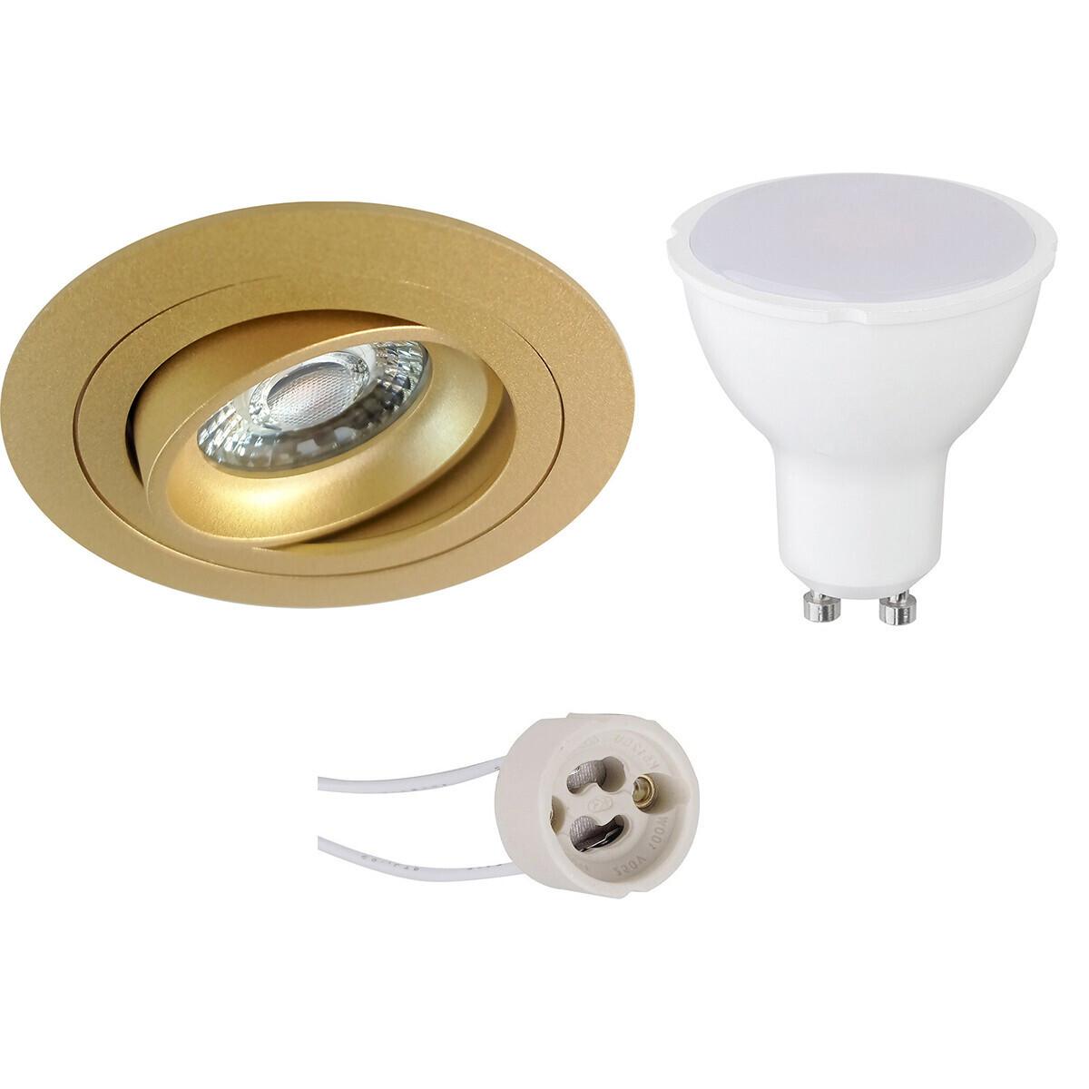 BES LED LED Spot Set - Pragmi Alpin Pro - GU10 Fitting - Inbouw Rond - Mat Goud - 6W - Helder/Koud Wit 6400K - Kantelbaar - Ã˜92mm