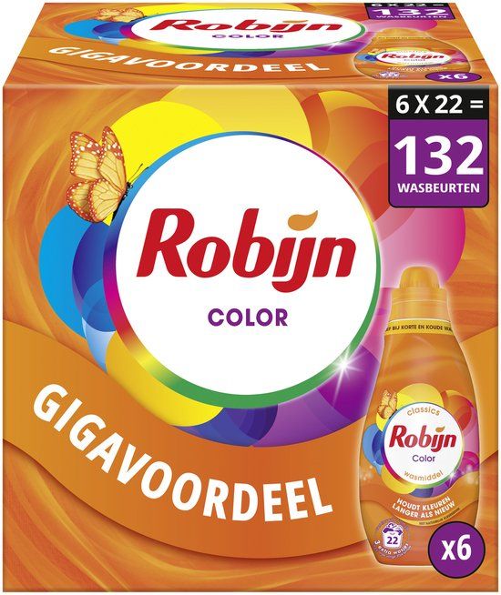 Robijn Klein & Krachtig Classics Color Vloeibaar Wasmiddel - 6 x 22 wasbeurten - 132 wasbeurten