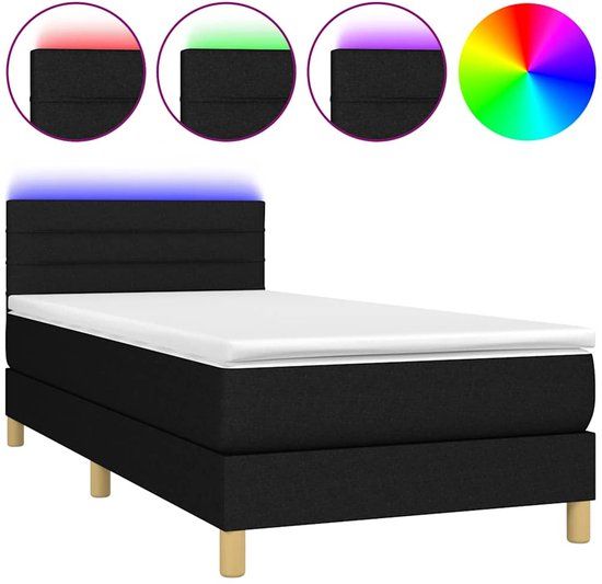 vidaXL Boxspring met matras en LED, stof, zwart, 90x200 cm