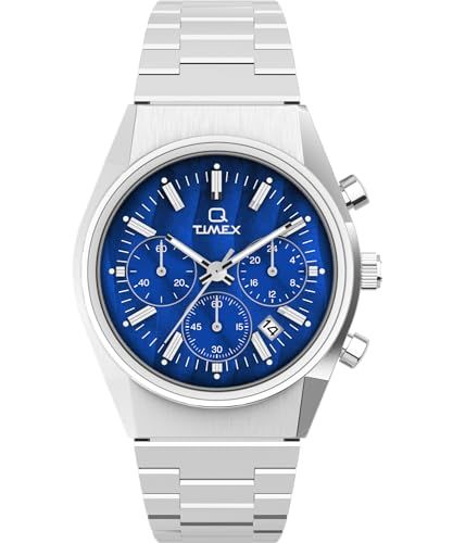 Timex Q Falcon Eye Chronograaf 40 mm herenhorloge - Roestvrijstalen band, blauwe wijzerplaat, roestvrijstalen kast, TW2W33700