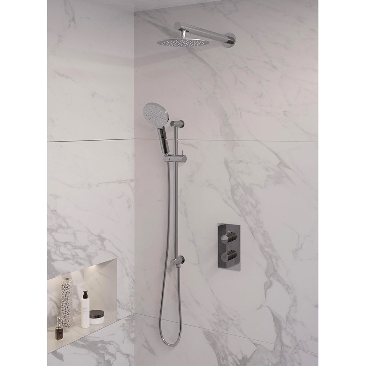 Brauer Regendoucheset 43 Inbouw Muur Chrome Edition 20cm Rond Glans Chroom 2 Greeps 3-weg met Thermostaatkraan Glijstang en Handdouche